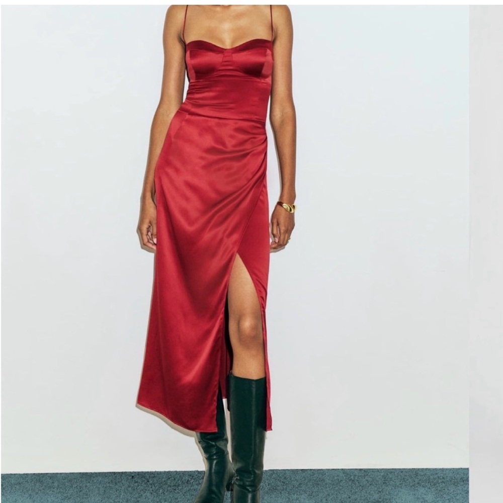 Reformation Red Satin Midi Dress
